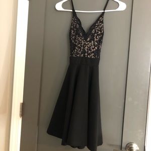 Black and Nude Lacy Formal Dress